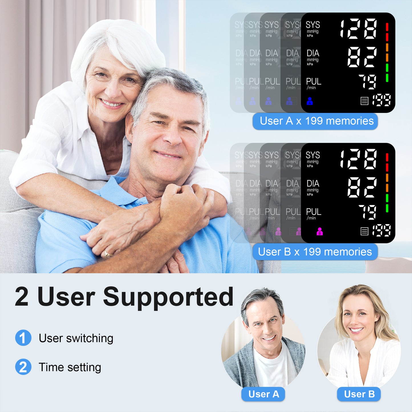 Alphamed U82RH upper arm blood pressure monitor features.